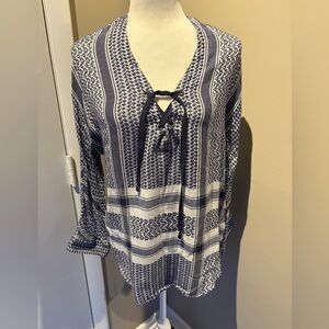 Rails White/Sapphire Blue Lily Jacquard Boho Top Women's XS